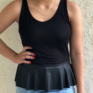 Black Peplum Pleather Top with zipper